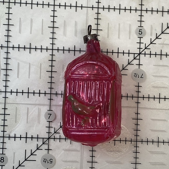 Other - VTG Christmas Pink Bird Cage Glass Ornament Tinsel‎ Filled Germany